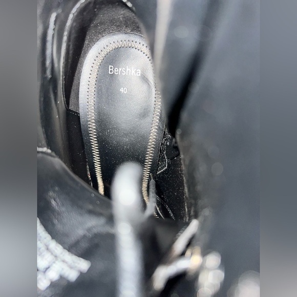 Black Bershka boots Women’s Block Heels Platform Patent Ankle Combat Boots - Picture 9 of 14